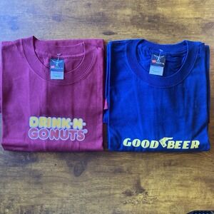 2 Funny Beer Drinking T-Shirts Bundle Good Beer Donuts Humor Hanes Beefty‎ Tee L